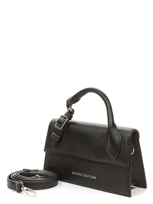 Black Textured Handbag with Buckle Handle