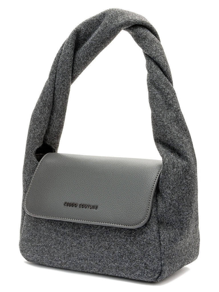 Gray Wool Blend Shoulder Bag with Twisted Handle