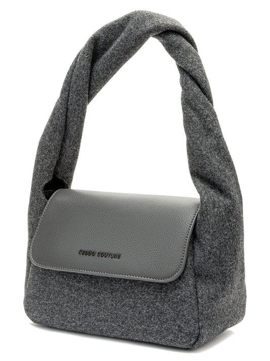 Gray Wool Blend Shoulder Bag with Twisted Handle