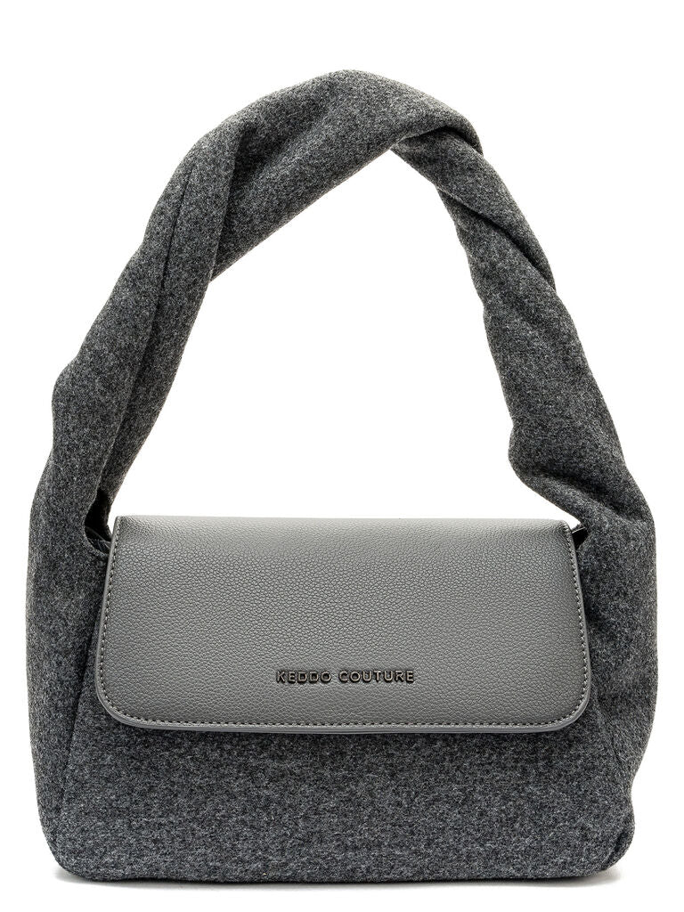 Gray Wool Blend Shoulder Bag with Twisted Handle