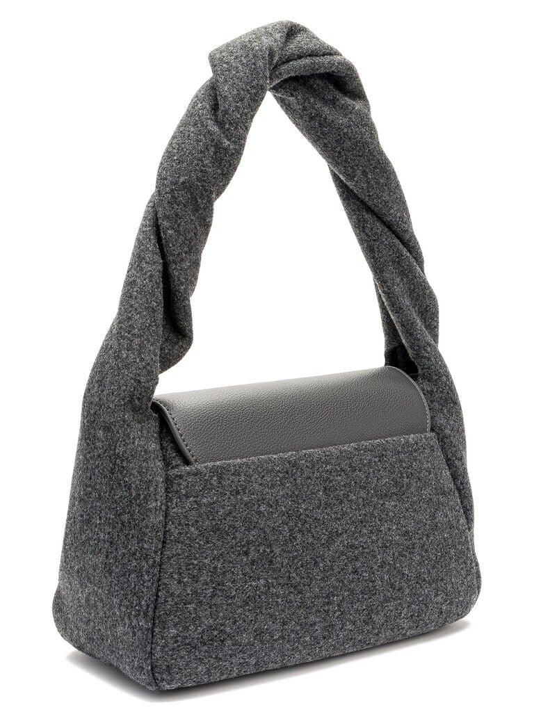 Gray Wool Blend Shoulder Bag with Twisted Handle