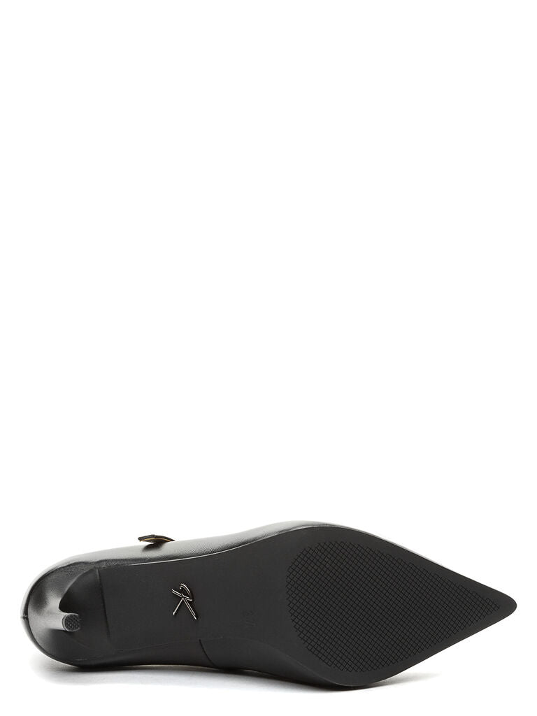 Black Leather Mary Jane Heels with Buckle Strap