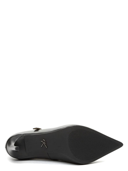 Black Leather Mary Jane Heels with Buckle Strap