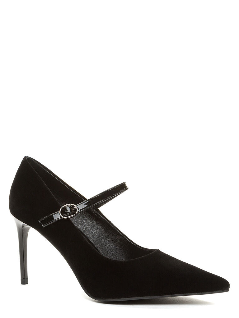Black Velvet Mary Jane Heels with Strap