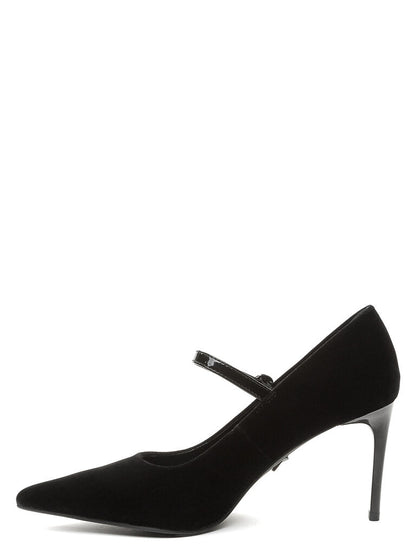 Black Suede Mary Jane Heels with Strap