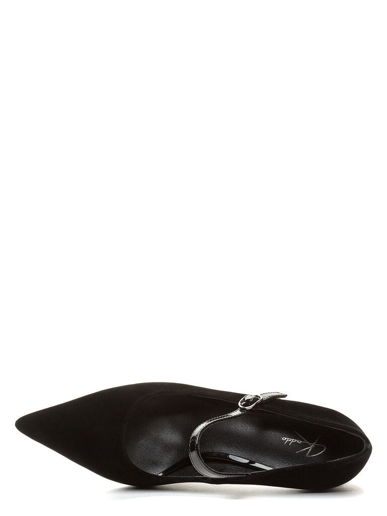 Black Velvet Mary Jane Heels with Strap