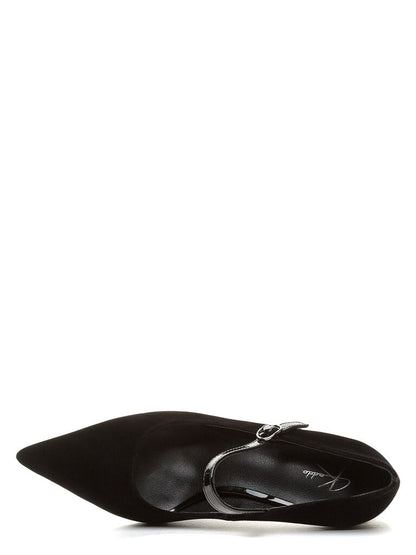 Black Suede Mary Jane Heels with Strap