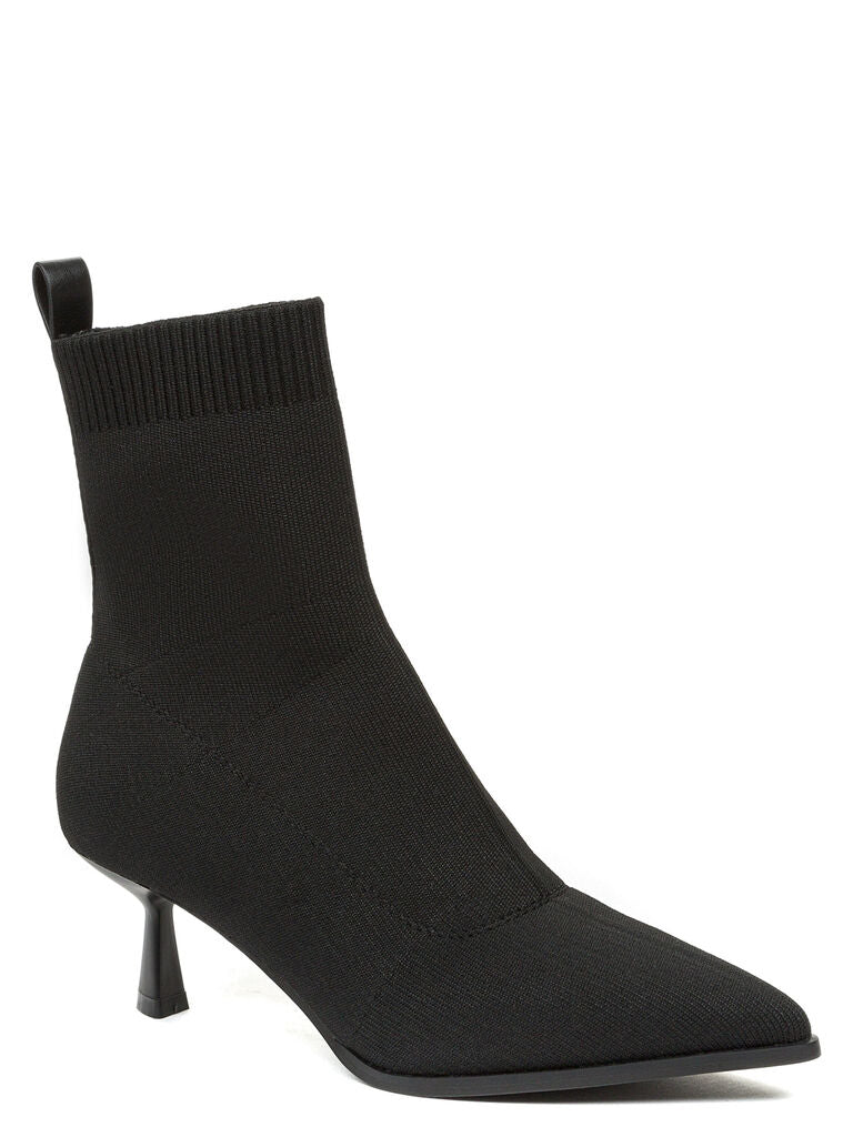 Black Knit Ankle Boot with Kitten Heel