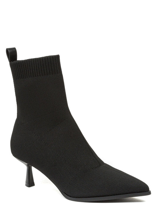 Black Knit Ankle Boot with Kitten Heel