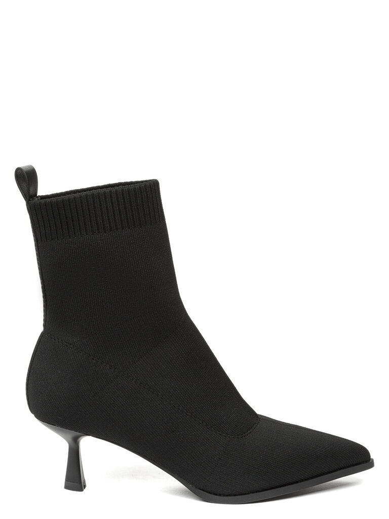 Black Knit Ankle Boot with Kitten Heel