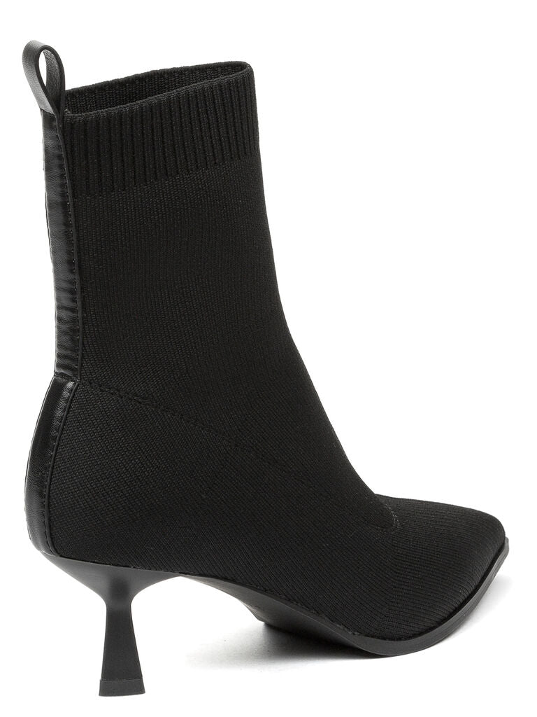 Black Knit Ankle Boot with Kitten Heel