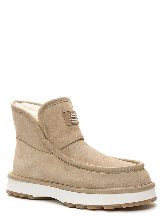 Beige Suede Ankle Boots with Fleece Lining