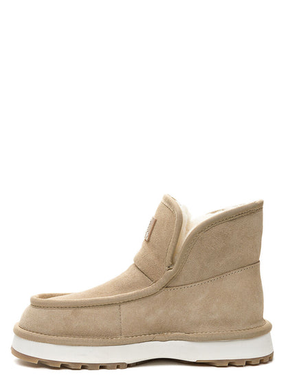 Beige Suede Ankle Boots with Fleece Lining