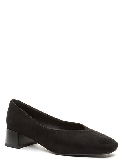 Black Suede Low Block Heel Pump