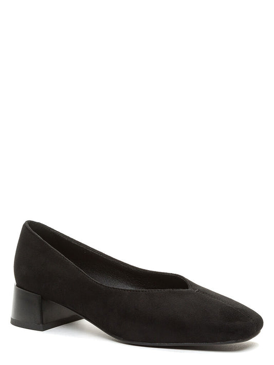 Black Suede Low Block Heel Pump