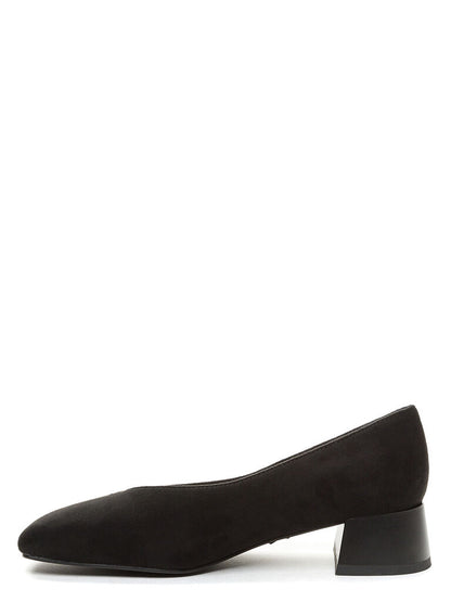 Black Suede Low Block Heel Pump