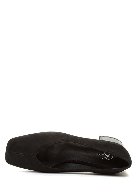 Black Suede Low Block Heel Pump