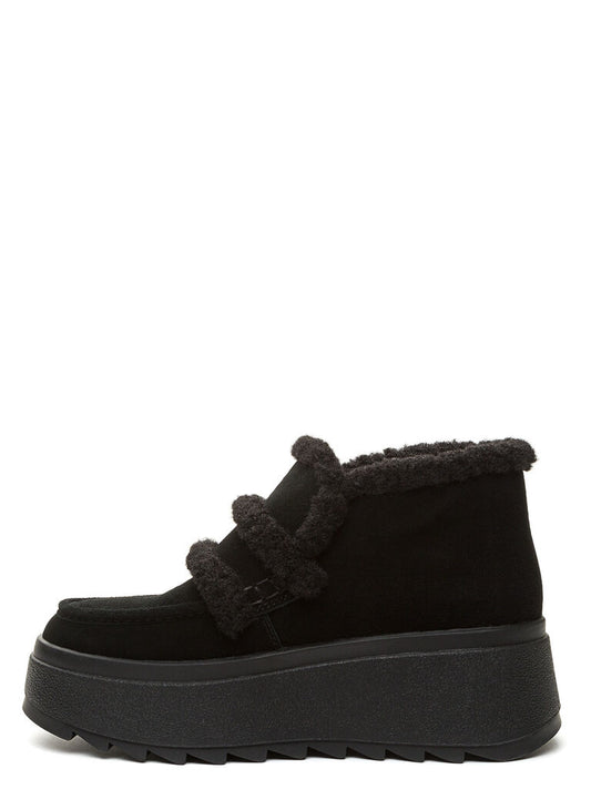 Black Faux Fur Platform Ankle Boots