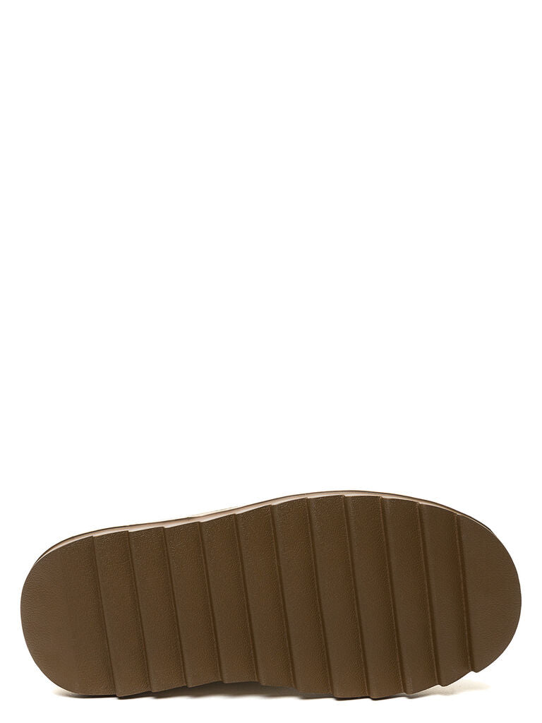 Tan Faux Shearling Platform Boot with Dual Straps