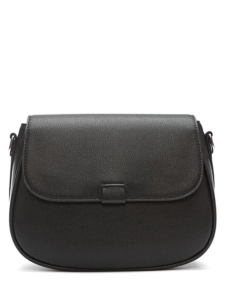 Black Textured Saddle Bag with Flap Closure