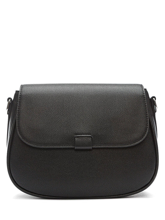 Black Textured Saddle Bag with Flap Closure