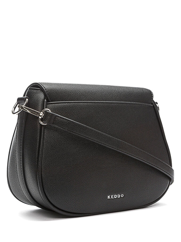 Black Textured Saddle Bag with Flap Closure