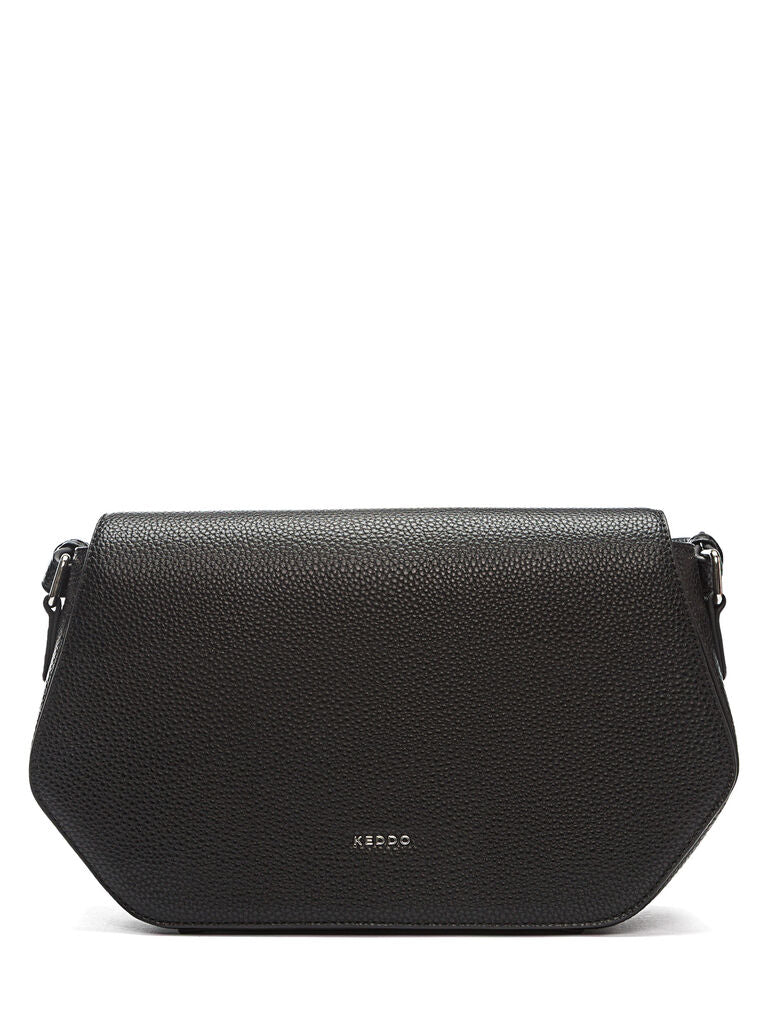 Black Textured Crossbody Bag with Geometric Shape
