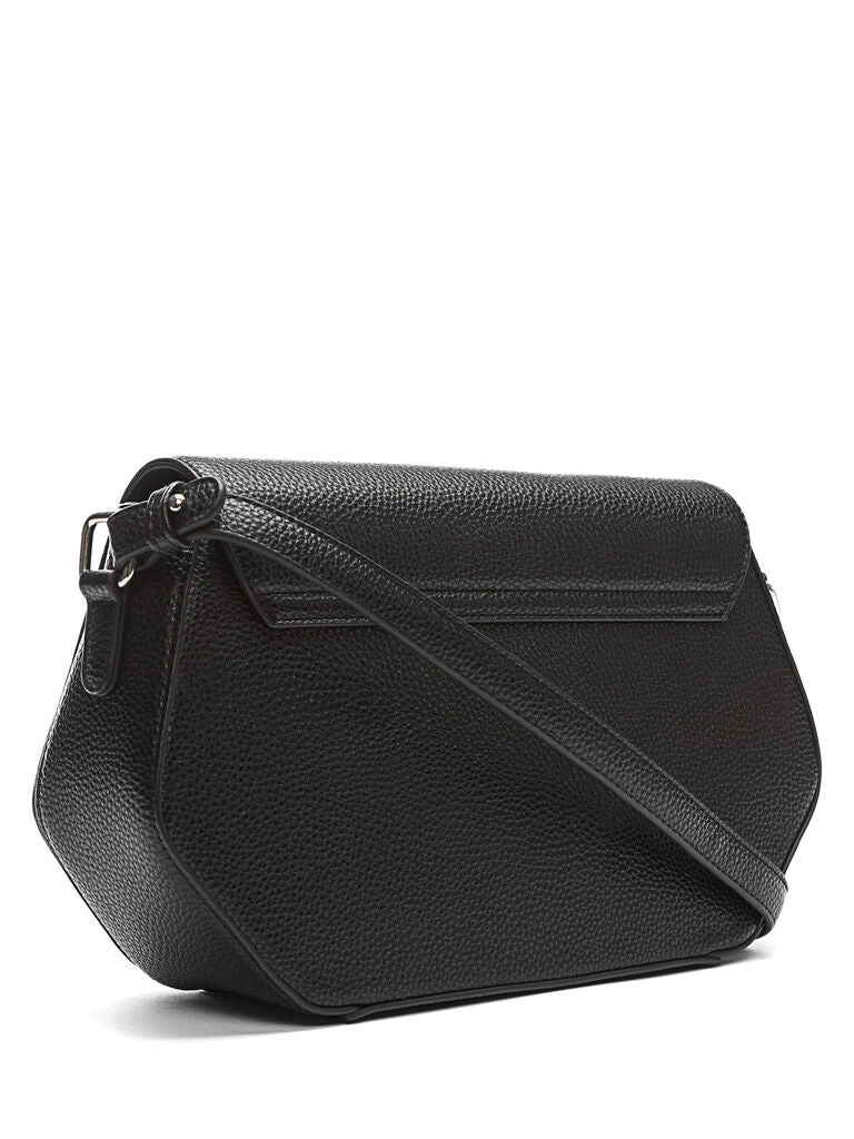 Black Textured Crossbody Bag with Geometric Shape