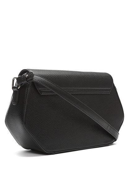 Black Textured Crossbody Bag with Geometric Shape