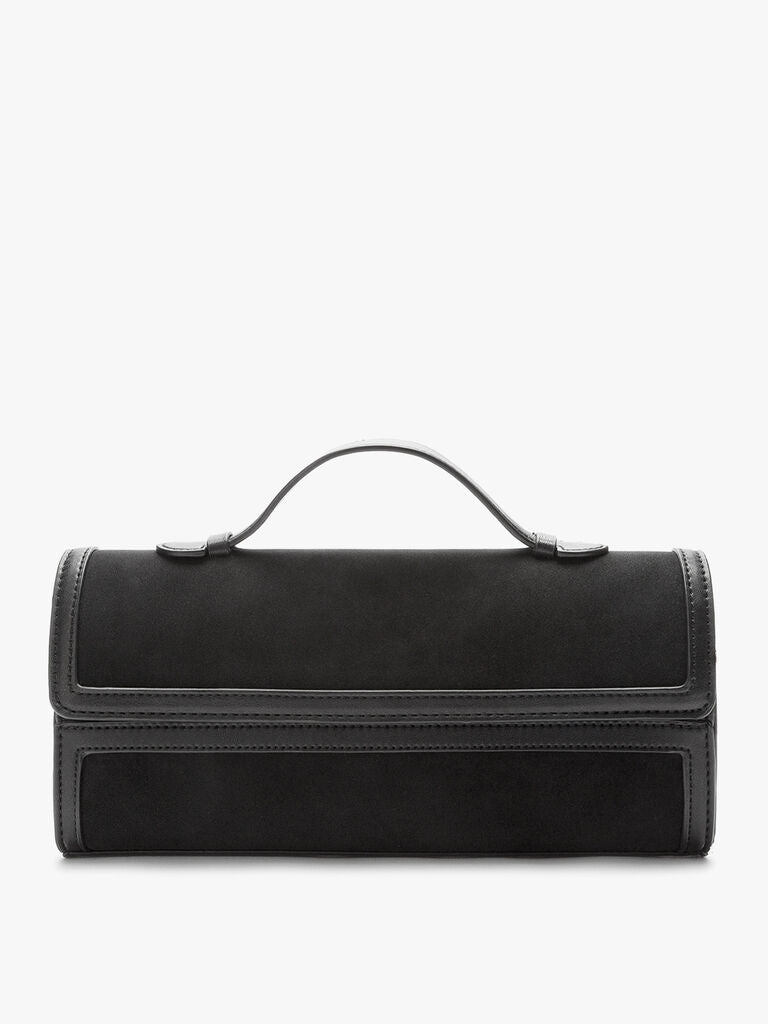 Black Suede Box Clutch with Handle