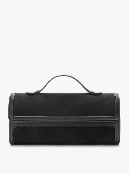 Black Suede Box Clutch with Handle