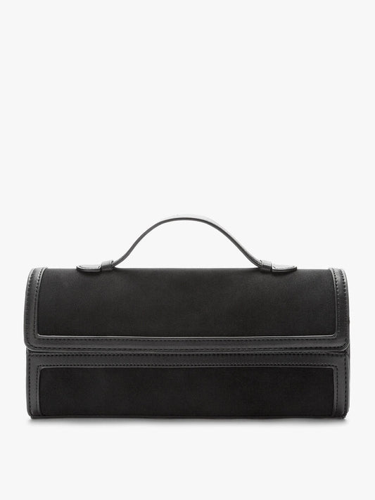 Black Suede Box Clutch with Handle