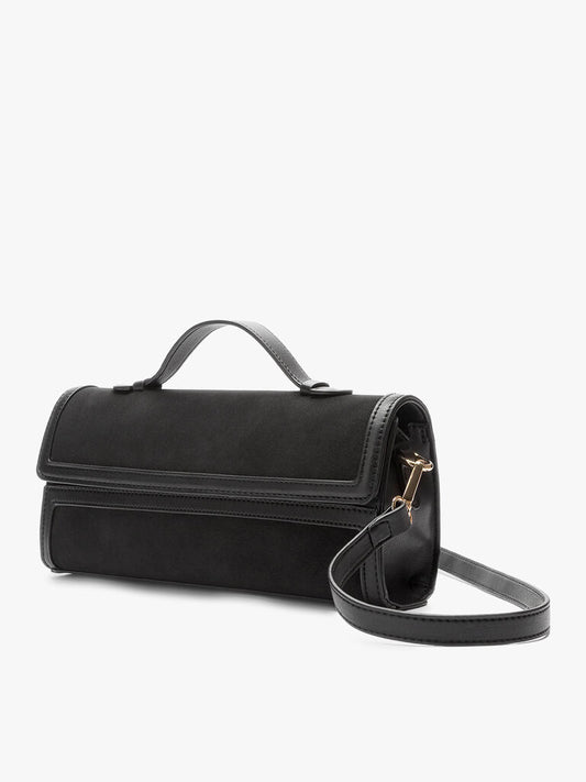Black Suede Box Clutch with Handle