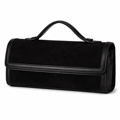 Black Suede Box Clutch with Handle