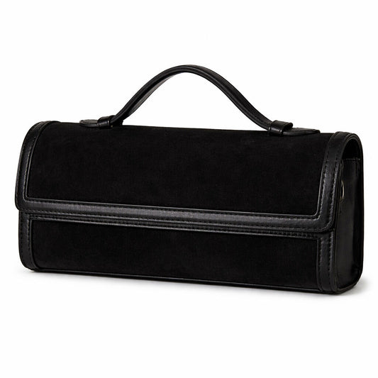 Black Suede Box Clutch with Handle