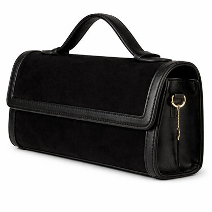 Black Suede Box Clutch with Handle