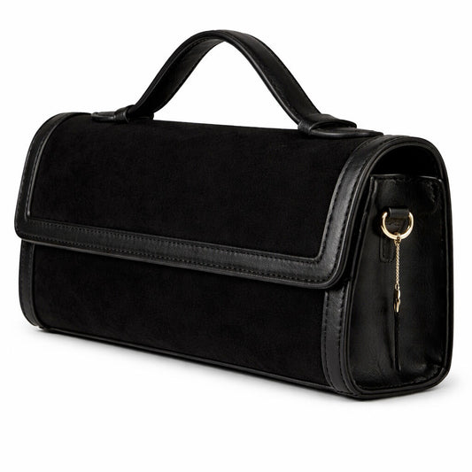 Black Suede Box Clutch with Handle