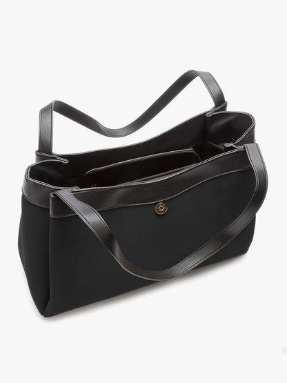 Black Suede Tote Bag with Buckle Detail