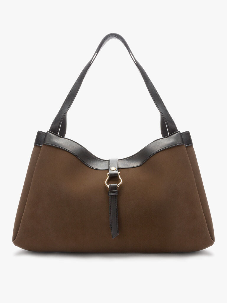 Brown Suede Tote Bag with Leather Trim