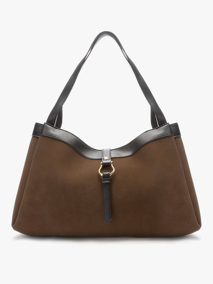 Brown Suede Tote Bag with Leather Trim