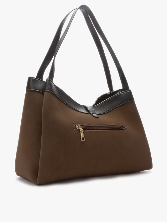 Brown Suede Tote Bag with Leather Trim