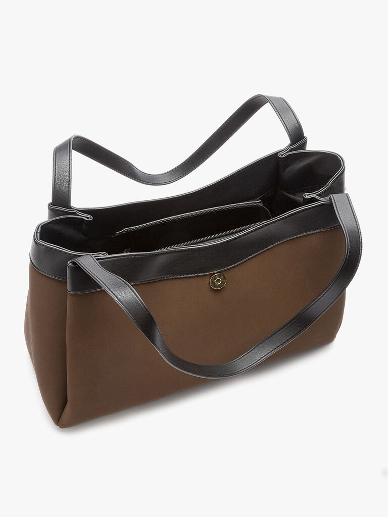 Brown Suede Tote Bag with Leather Trim