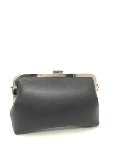 Black Structured Clutch Bag with Metal Trim