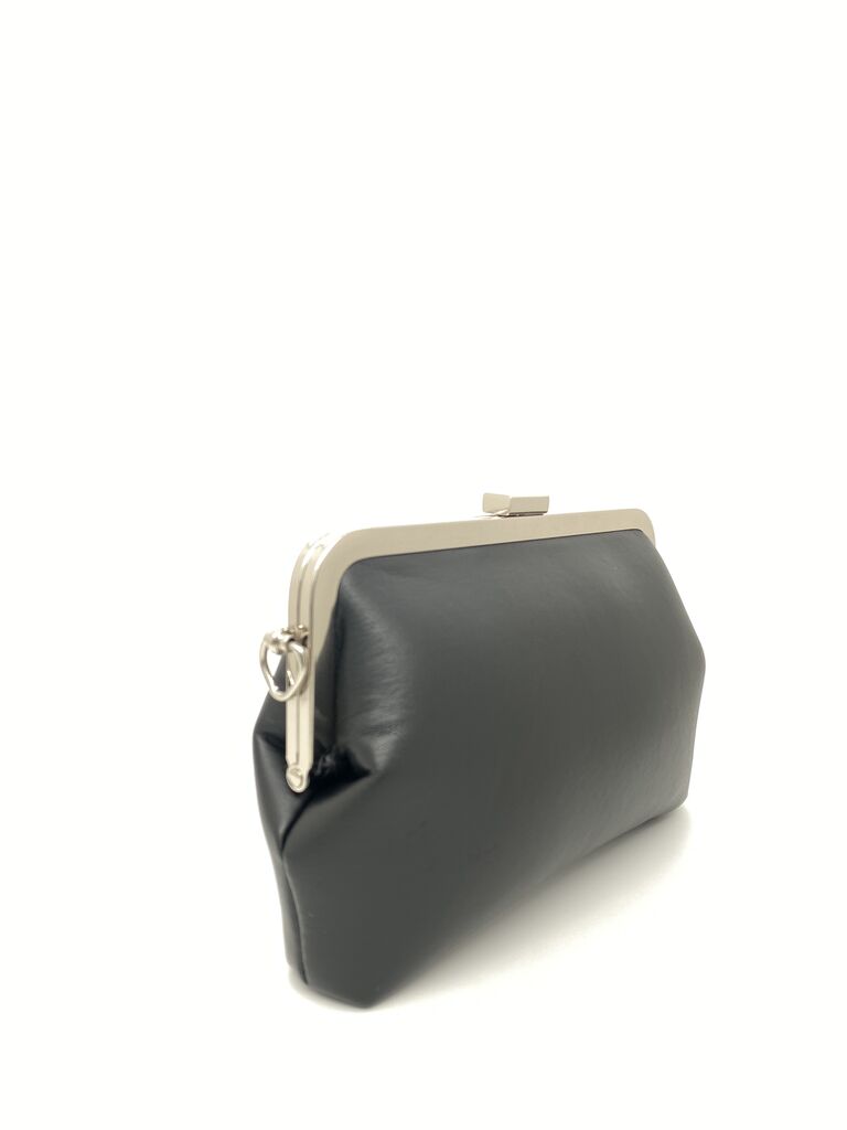 Black Structured Clutch Bag with Metal Trim