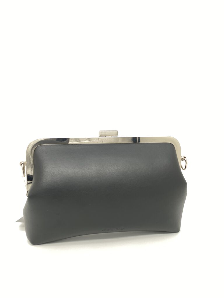 Black Structured Clutch Bag with Metal Trim