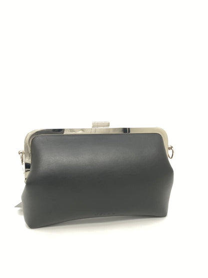 Black Structured Clutch Bag with Metal Trim