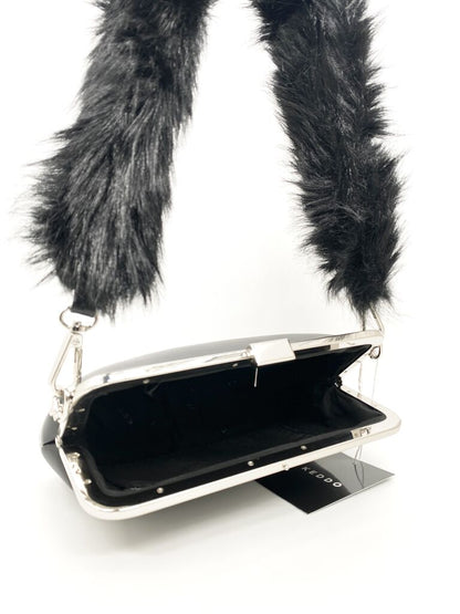 Black Structured Clutch Bag with Metal Trim