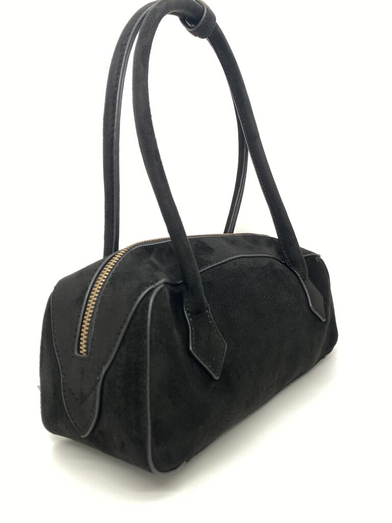 Black Suede Tote Bag with Double Handles