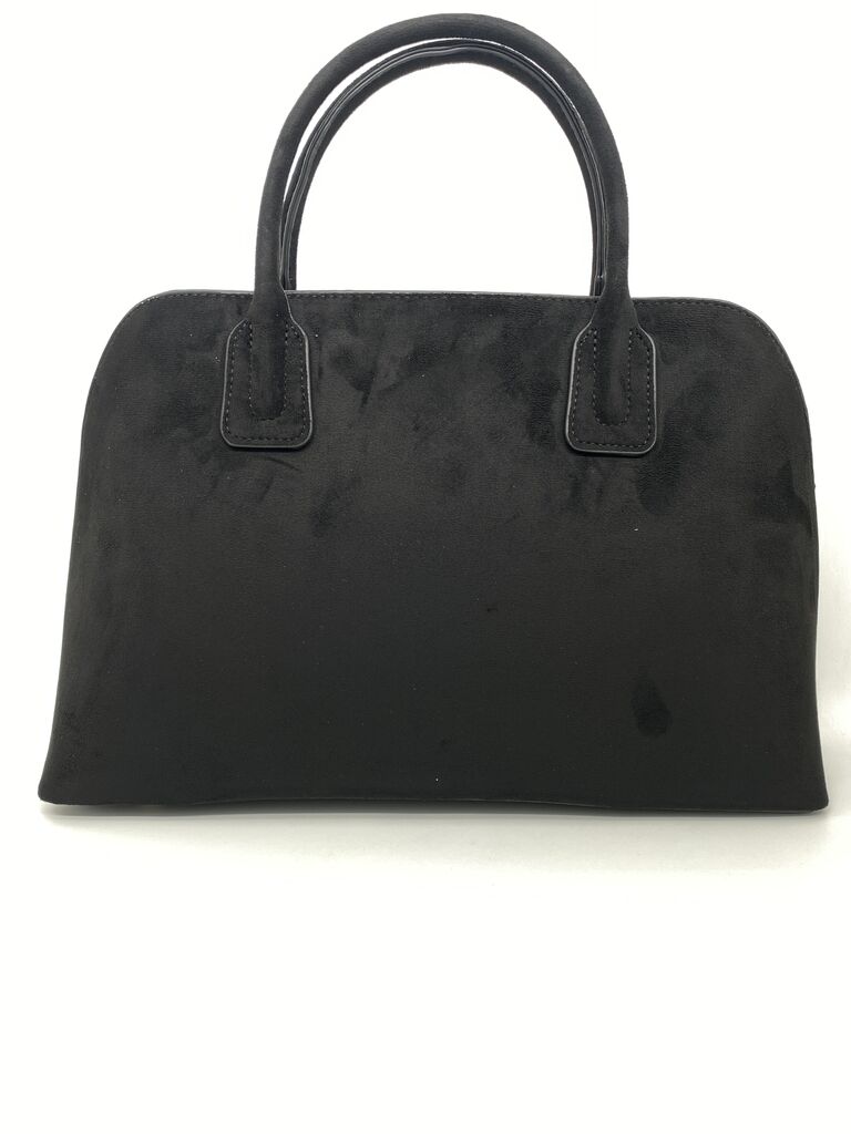 Black Suede Satchel with Dual Handles