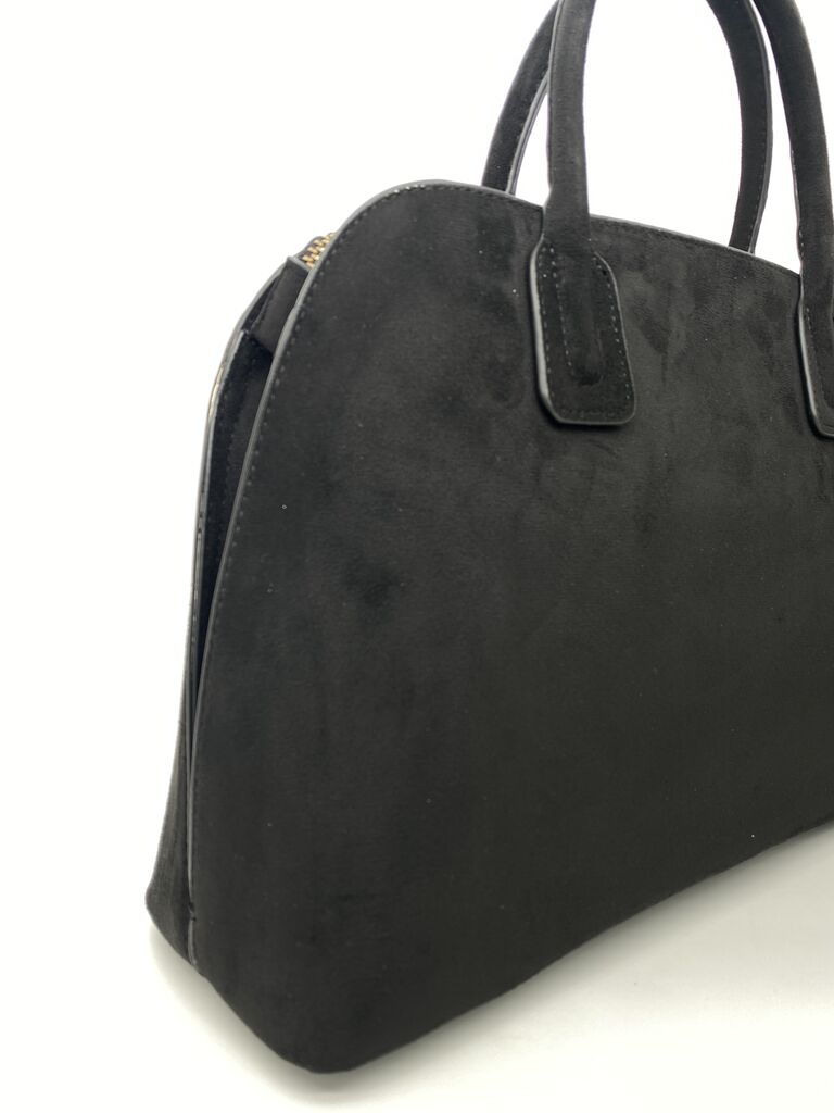 Black Suede Satchel with Dual Handles